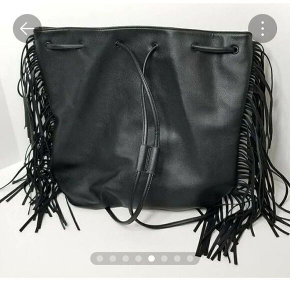 Victoria's secret fringe Bohemian Western Cinch drawstring backpack leather trav - Picture 4 of 4